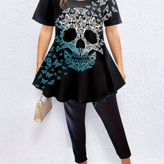 Plus Skull & Butterfly Print Top & Leggings Set