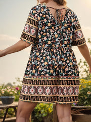 Boho Dress Women's Plus Ditsy Floral Print Short Sle...