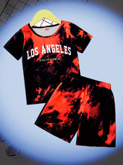 Tie Dye Set T Shirt & Shorts Set Casual Outfit For Boys
