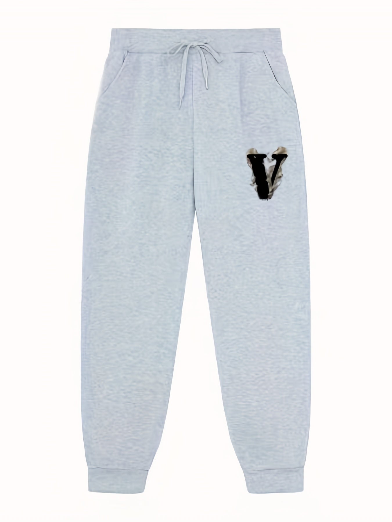 V Pattern Print Men's Pants Drawstring Comfy Active Stretch Trousers