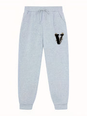 V Pattern Print Men's Pants Drawstring Comfy Active Stretch Trousers