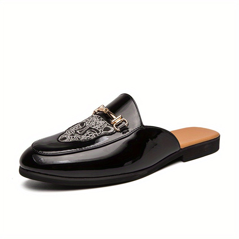 Leopard Embroidered Flat Mules with Metal Buckle, Anti-skid Slides Shoes