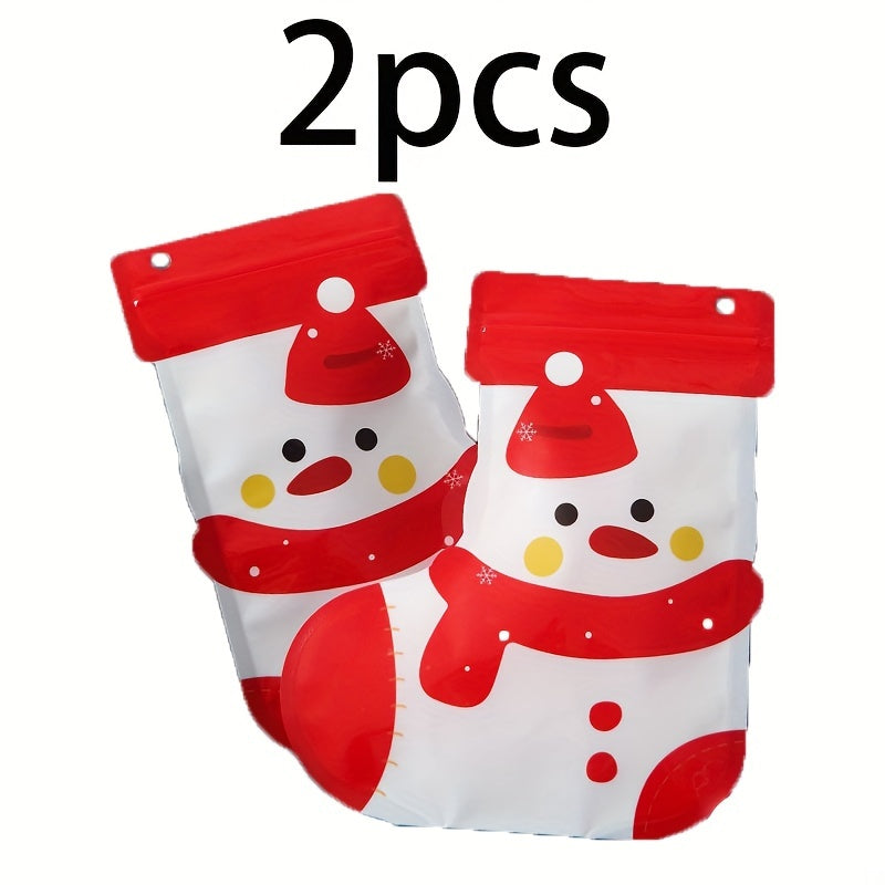 2pcs Christmas Stocking Gift Bags Ziplock Cartoon Cookie Candy Bags