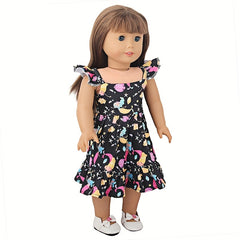Doll Clothes 45 72 Cm Flying Sleeve Print Dress