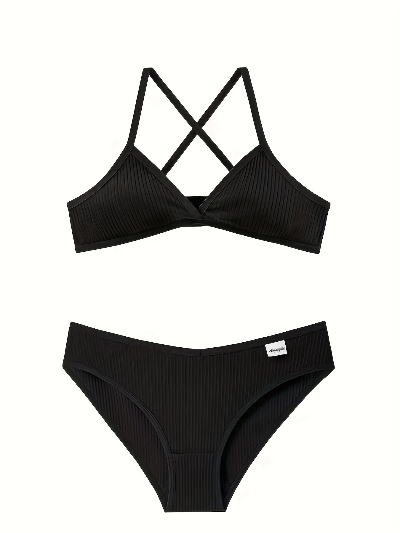 Criss Cross Back Bra & Ribbed Panties Lingerie Set