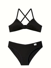 Criss Cross Back Bra & Ribbed Panties Lingerie Set