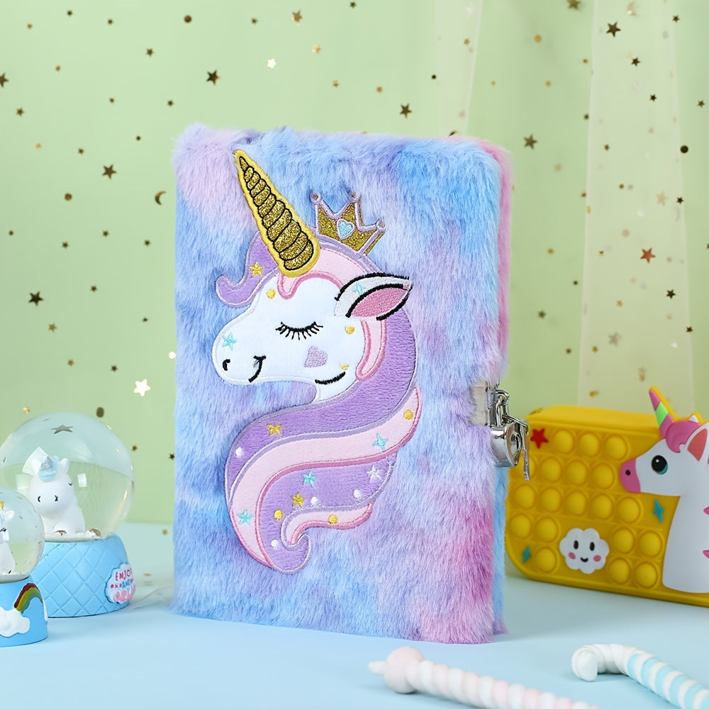 Unicorn Plush Diary Magical Journal Notebook Lock