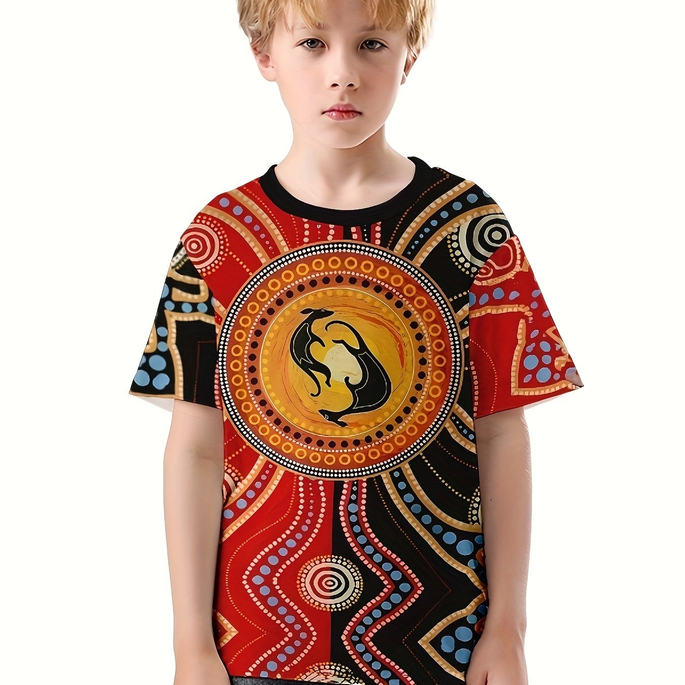 Boys Creative Pattern T-shirt Casual Stylish Short Sleeve Top