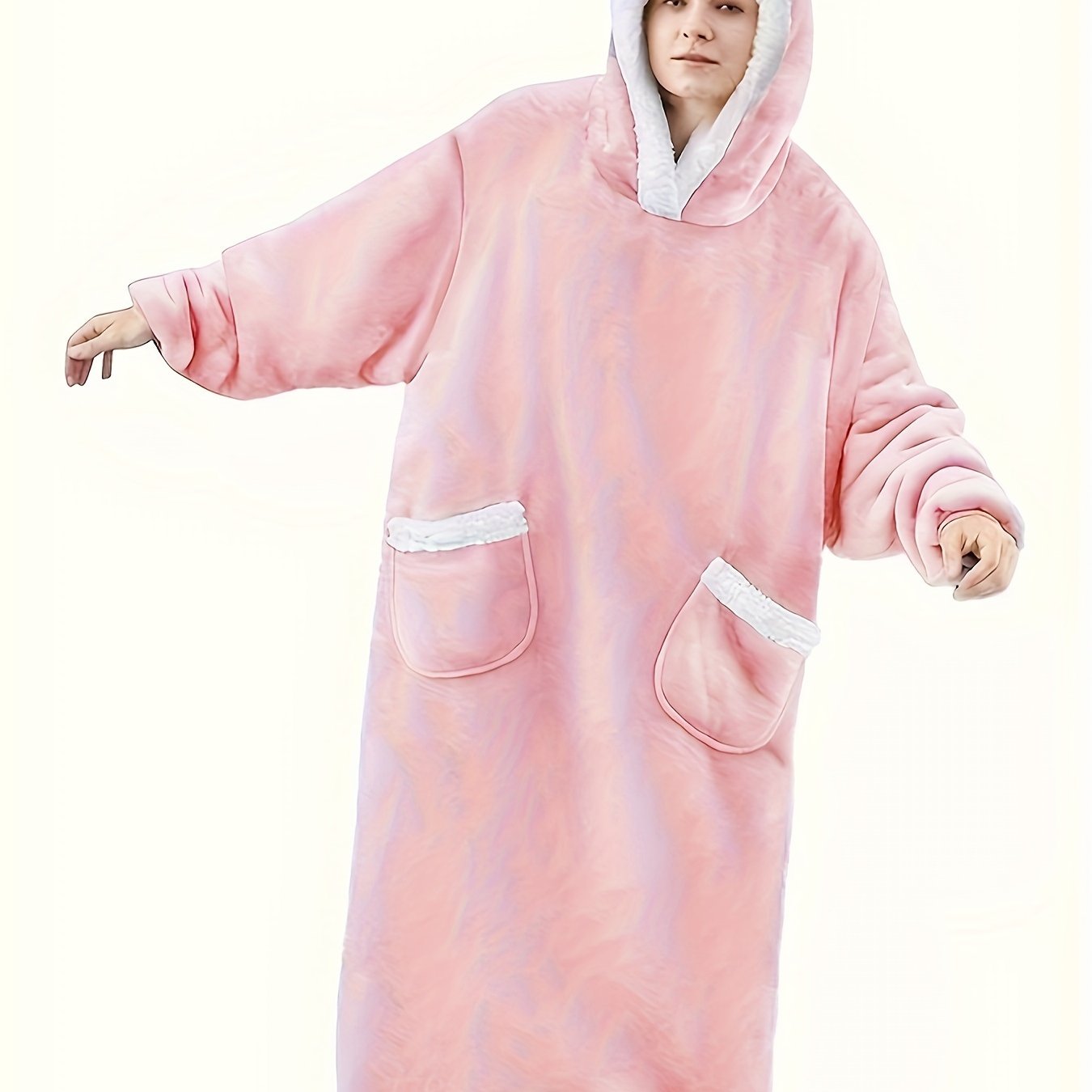 Winter Fuzzy Trim Fleece Blanket Robe
