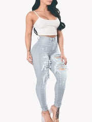 Distressed Skinny Leg Jeans Women's Denim Pants