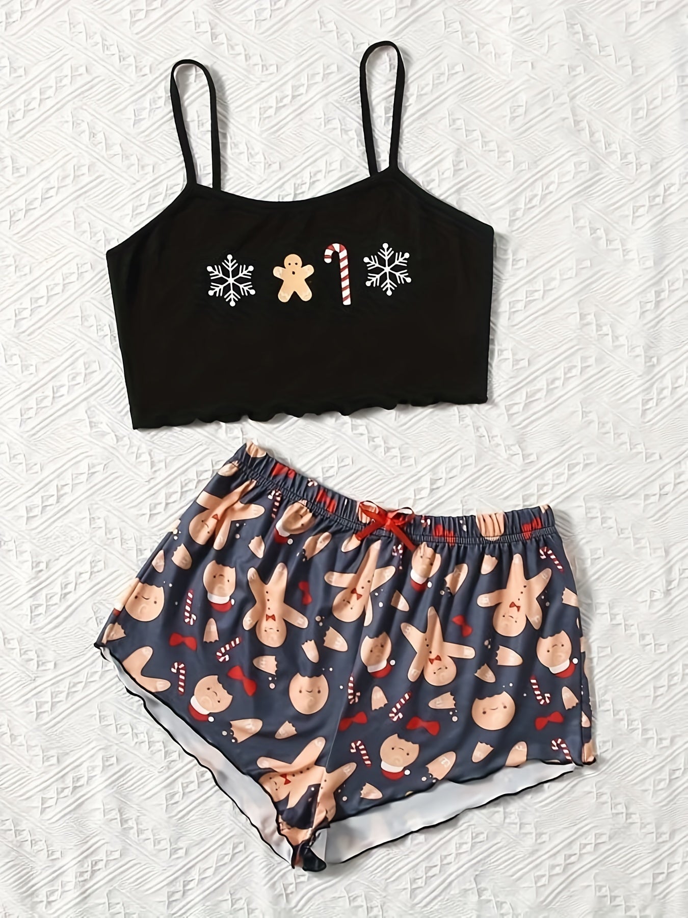 Christmas Print Pajama Set Top & Shorts Women's Sleepwear
