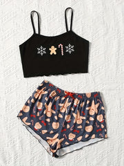 Christmas Print Pajama Set Top & Shorts Women's Sleepwear
