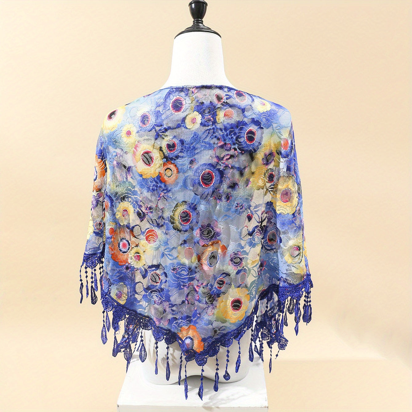 Rose Lace Tassel Triangle Scarf Boho Colorful Shawl Women Windproof Head Wrap