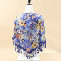 Rose Lace Tassel Triangle Scarf Boho Colorful Shawl Women Windproof Head Wrap