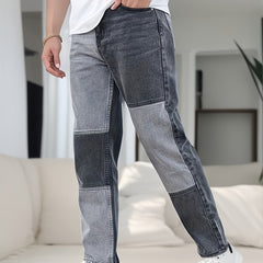 Men's Slim Patchwork Denim Pants for Spring