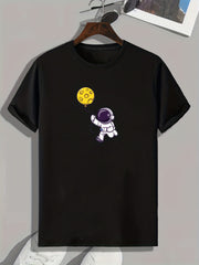 Monster & Planet Balloon Print Men's Comfy Tee for Outdoor Summer