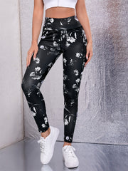 Floral Print High Stretch Yoga Pants with Phone Pocket