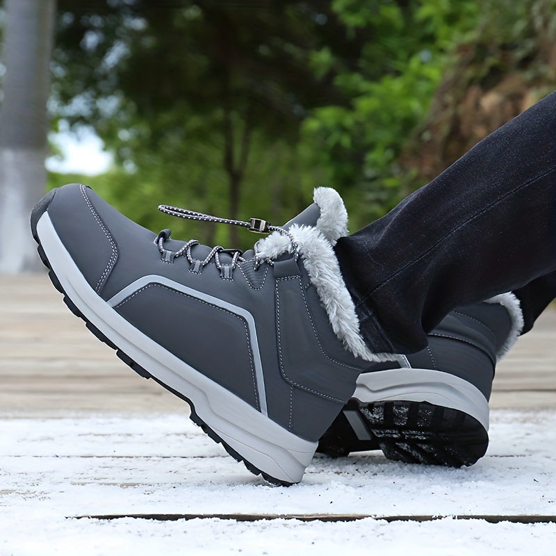 Women's Faux Fur Thermal Hiking Shoes - High Top Lace up Non slip
