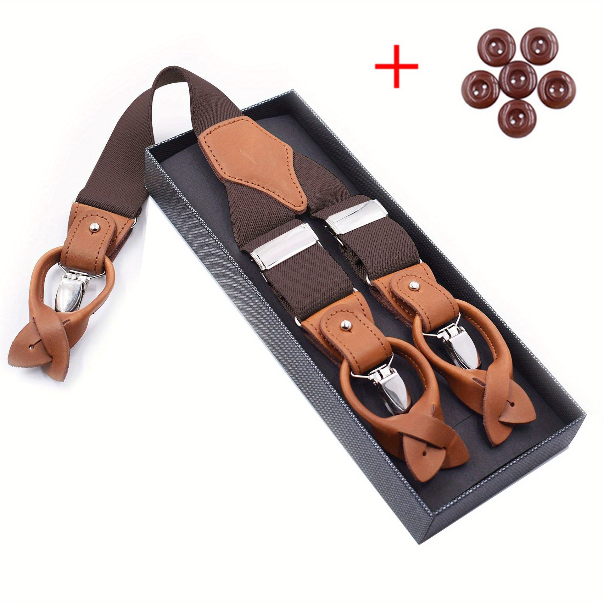 Men's Leather Retro Gentleman Clip Suspenders Pants Harness Clips