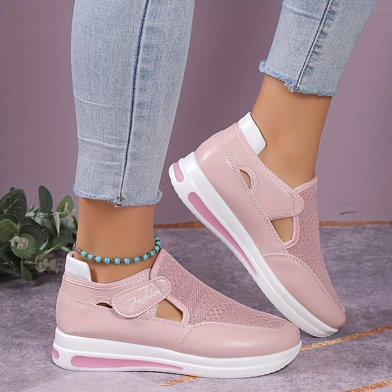 Women's Hook & Loop Sports Shoes Breathable Cut out Chunky Shoes