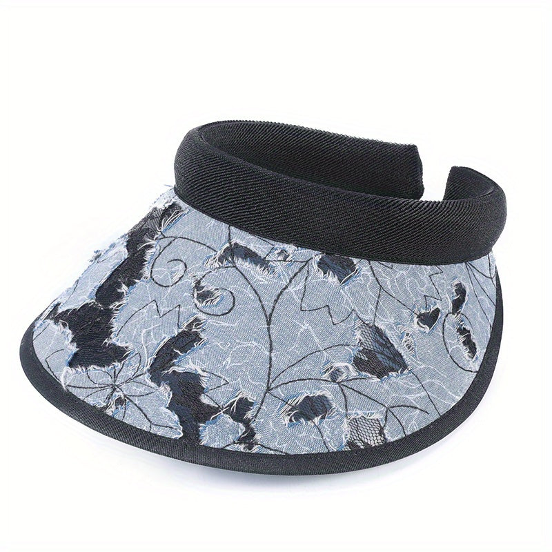 Lace Flower Sequin Visor Hat Wide Brim French Embroidery Sun Hat