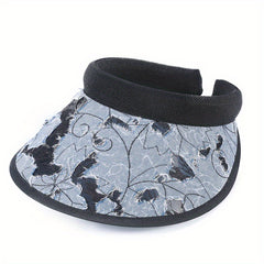 Lace Flower Sequin Visor Hat Wide Brim French Embroidery Sun Hat