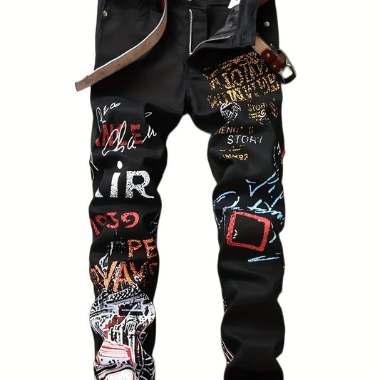 Arrival Men Jeans Male Washed Graffiti Jeans Casual Trousers