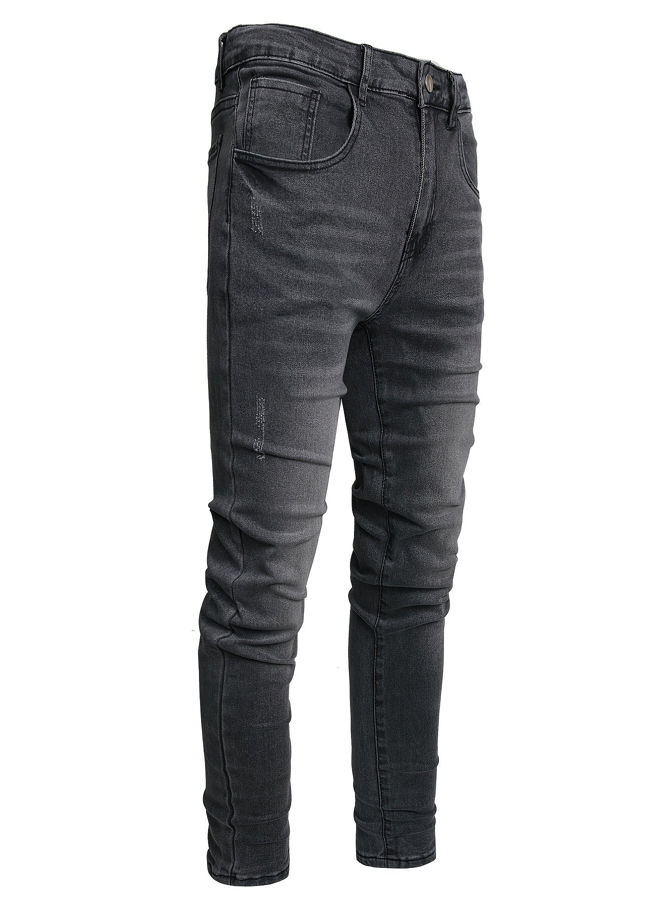 Men's Distressed Slim Fit Jeans - Casual Street Style Denim Pants