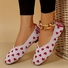 Heart Printed Flat Shoes Lightweight Slip On Comfy Shoes
