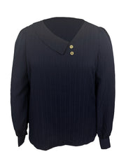Casual Blouse Women's Plus Solid Ribbed Lantern Sleeve Top