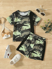 Boys Camo Dino Outfit Shorts & T shirt Crew Neck Casual Summer Clothes
