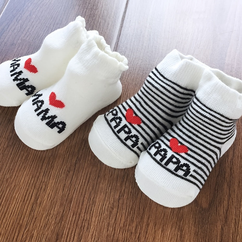 Baby Girls MAMA PAPA Print Striped Knit Socks Soft