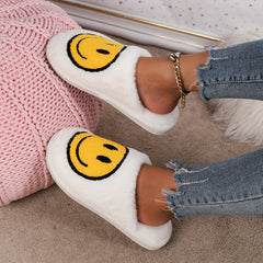 Women's Smile Face Plush Slippers Warm Indoor Closed Toe Flat Fuzzy Shoes
