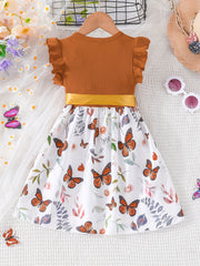 Toddler Girls Butterfly Graphic Princess Dress For Party Vacation
