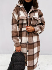 Women's Plaid Brushed Mid Length Loose Jacket