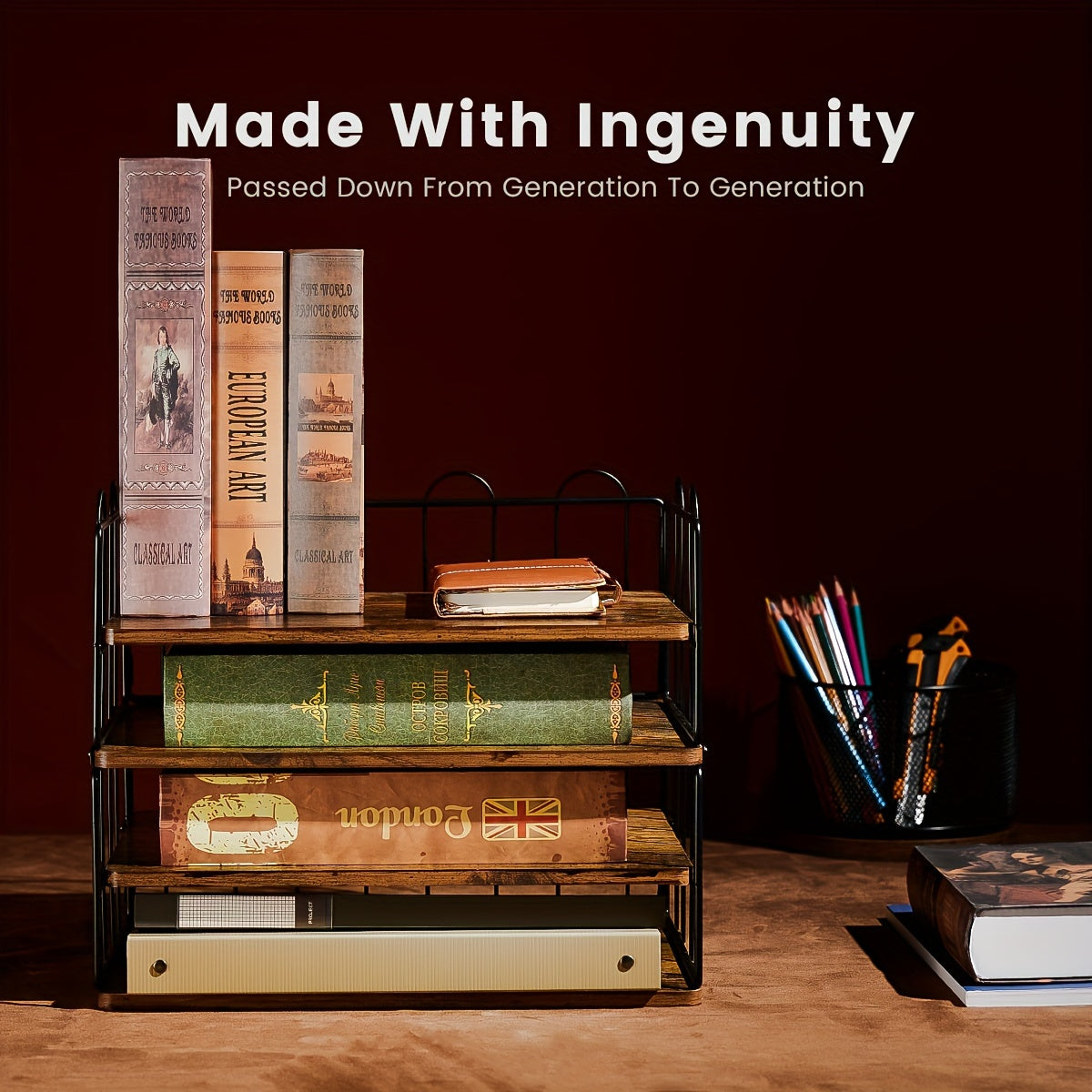 4-Layer Wooden Storage Rack for Office and Home Supplies Organization