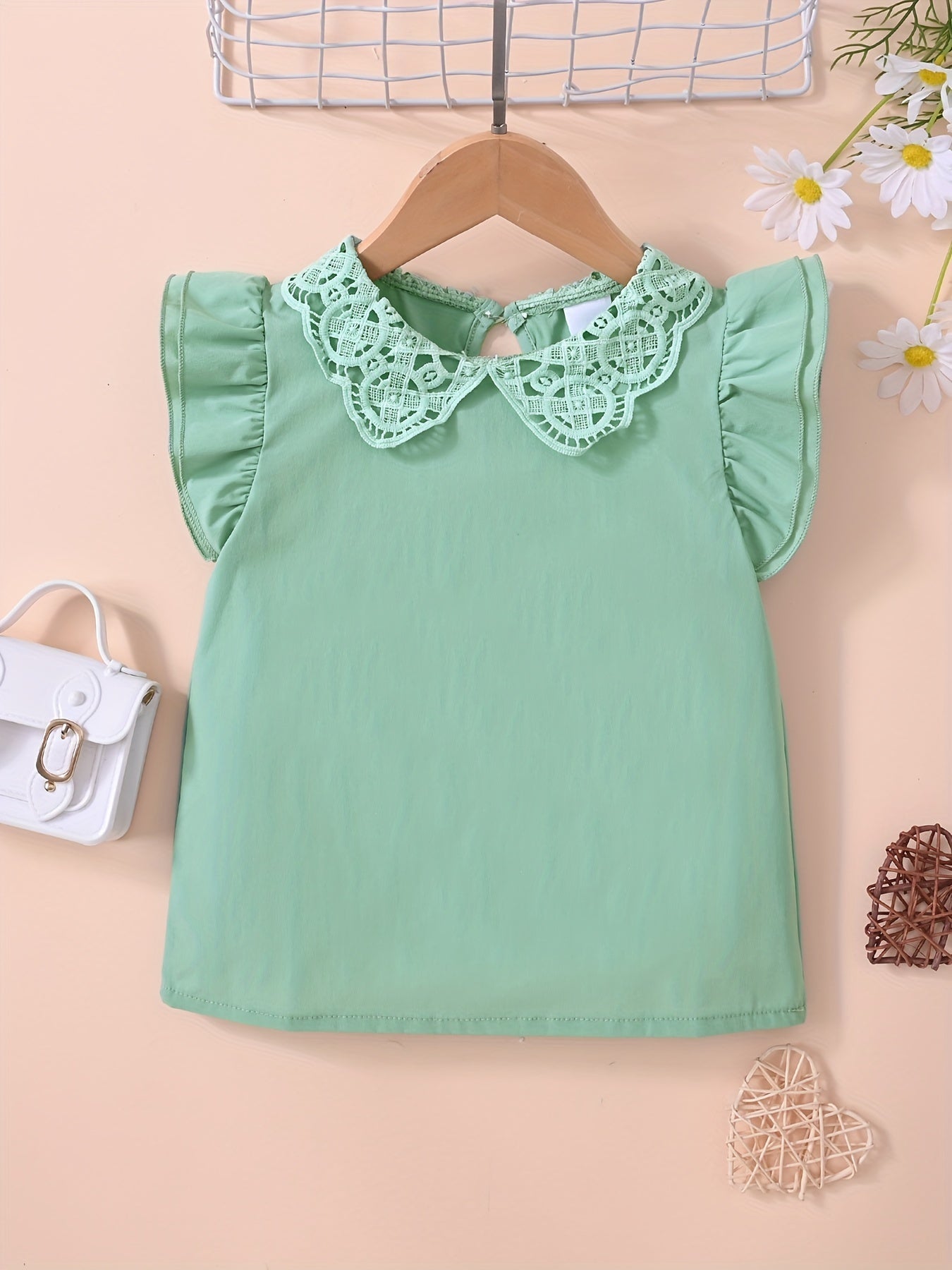 Toddler Girls Lace Collar Butterfly Sleeve Blouse Top