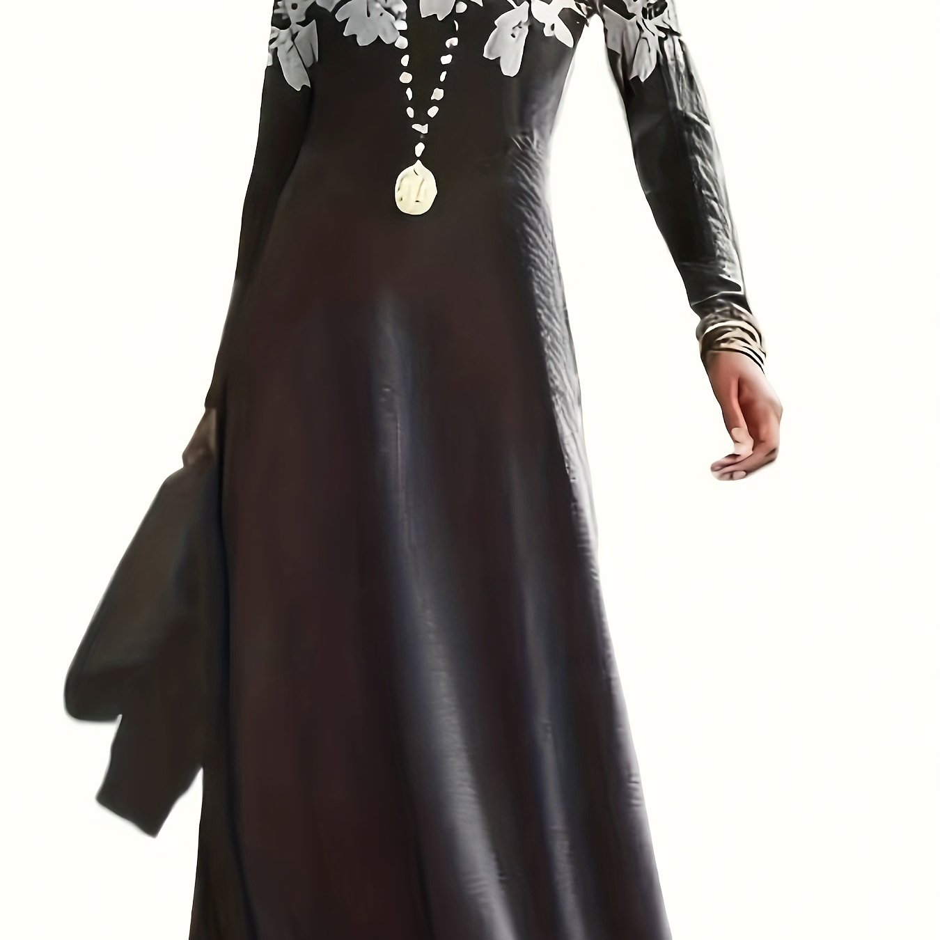 Floral Print Maxi Dress Round Neck Long Sleeve