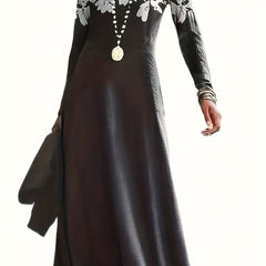Floral Print Maxi Dress Round Neck Long Sleeve