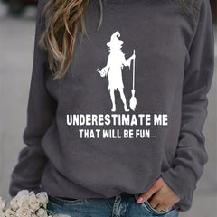 Halloween Witch Print Sweatshirt Casual Long Sleeve Crew Neck Women's Clothing