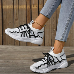 Women's Knitted Sports Shoes Lightweight Lace Up Low Top Running Sneakers