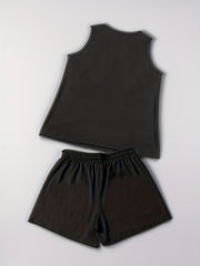 Solid Round Neck Loungewear Set Tank Top & Shorts Pajama Two Piece Set
