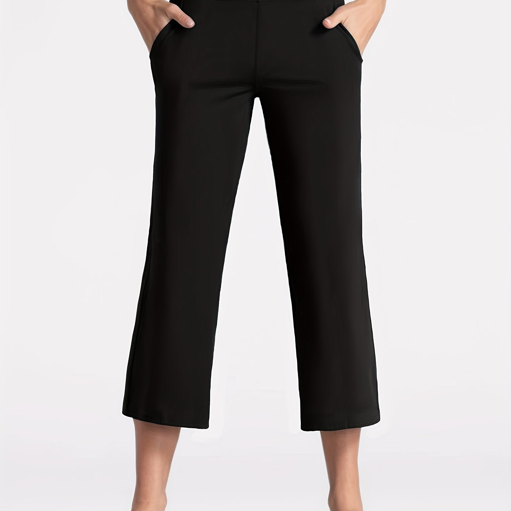 Plain Yoga Pants Mid Stretch Capris with Pockets