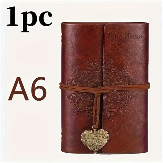 Dark Brown Faux Leather Notebook Retro Style Heart Shaped Pendant