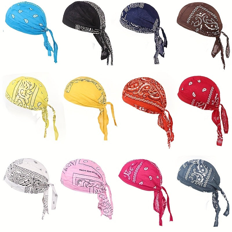 Durag Paisley Print Turban Lace Up Headscarf Hip Hop Headband Sports Hat