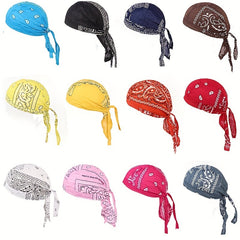 Durag Paisley Print Turban Lace Up Headscarf Hip Hop Headband Sports Hat
