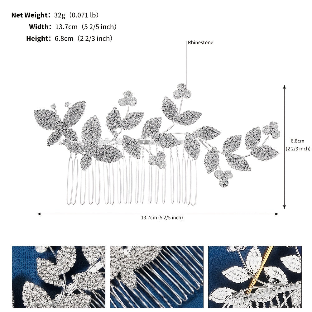 Rhinestone Flower Leaf Hair Comb Hairpin Party Favor Decor Princess Tiara