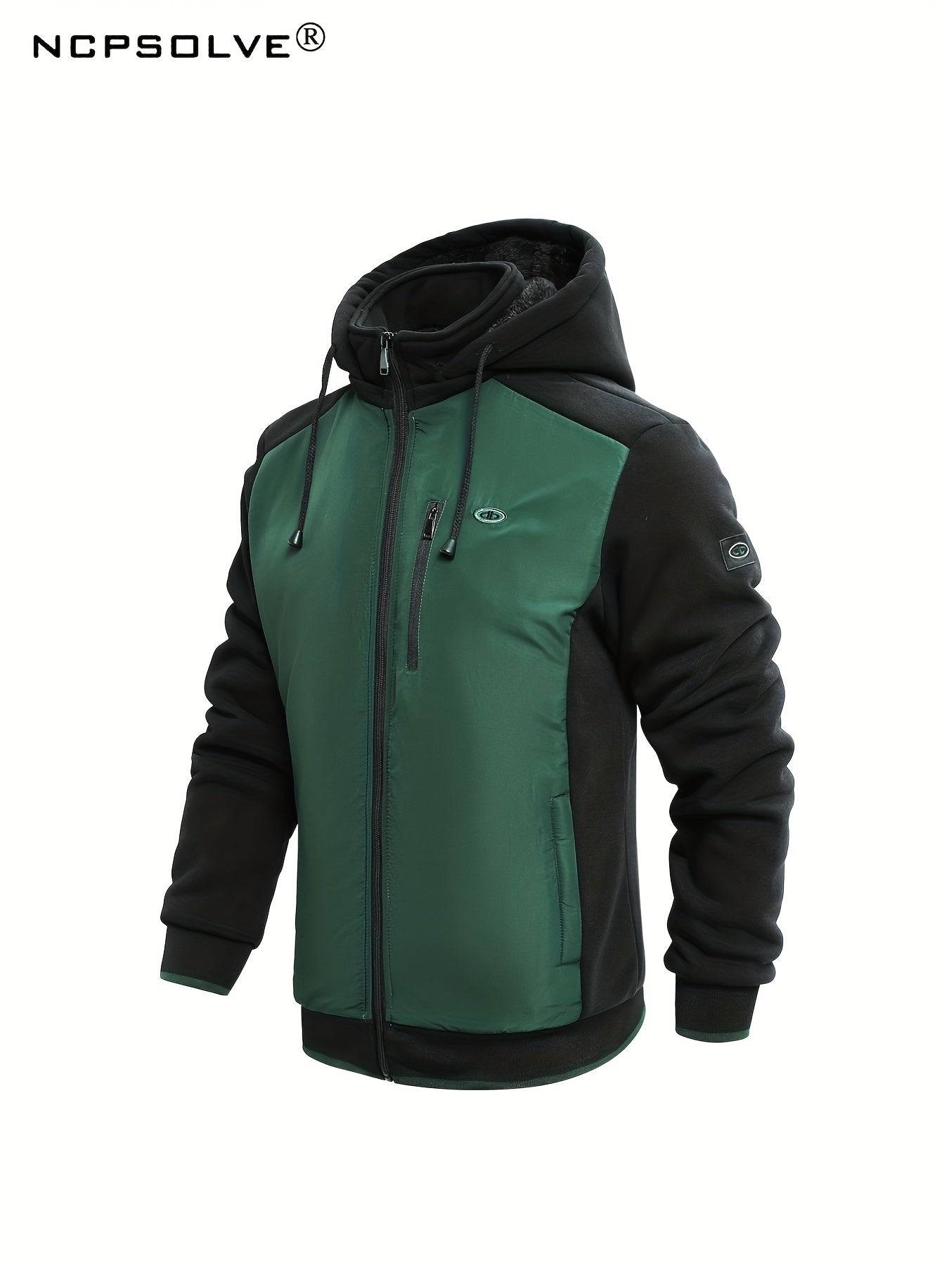 Men's Green Zip Up Hooded Jacket & Stretch Pants Sports Suit