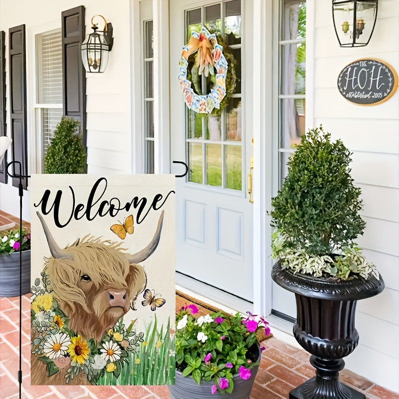 Garden Flag Cow For Outside Floral Welcome Burlap Seasonal Yard Decoration