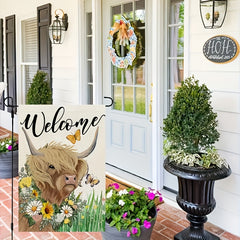 Garden Flag Cow For Outside Floral Welcome Burlap Seasonal Yard Decoration
